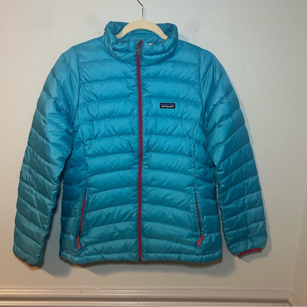 Patagonia Teal Duck Down Full-Zip Puffer Jacket Size XXL Kids